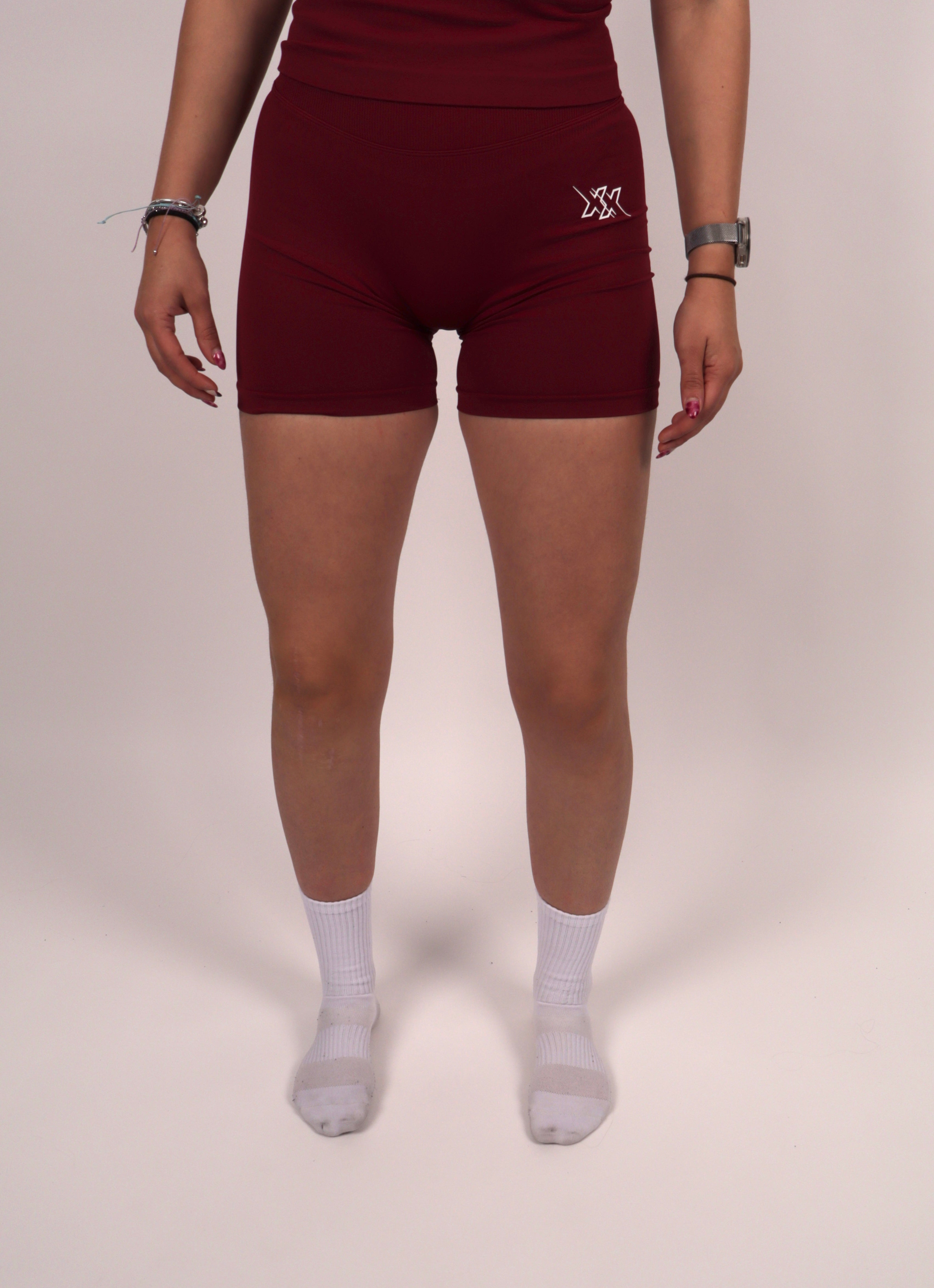 Contourline Scrunch Shorts – Burgundy Red
